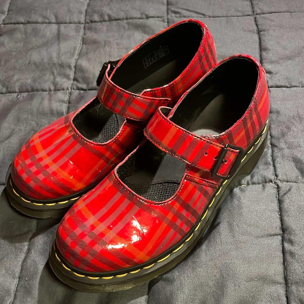 DR. Martens Red Plaid Buckle Up Mary Jane’s